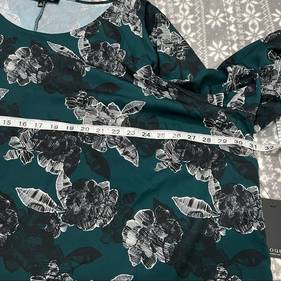 Eloquii Floral Blouse With Ruched Sleeves Green/Black/White Size 28 - Picture 7 of 10